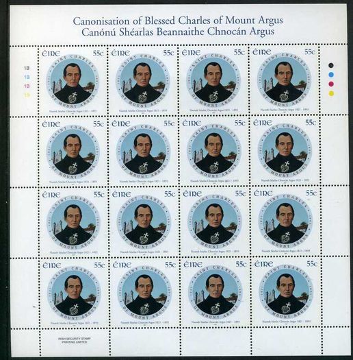 2007 Ireland Canonisation of Blessed Charles Commemorative Stamp Sheetlets Plate 1B1B1B1B Mint Never Hinged (MNH)