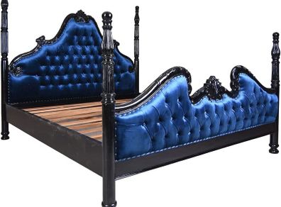 FOUR-POSTER BED CHATEAU MONTESPAN Column Bed 180 x 200 cm Double Bed Velvet Solid Mahogany Bed Frame