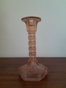 Art Deco Walther and Sohne 'Mary' Pink Frosted Glass Candlestick
