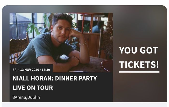 2 x Niall Horan Standing Tickets ( Friday 13th November 2026, 3 Arena, Dublin ).
