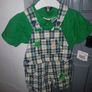 baby boys green checkered dungarees and polo Image 2