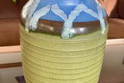 Priory Irish Studio Pottery Green Glazed  Drip Glaze Ripple Effect Vase 1970