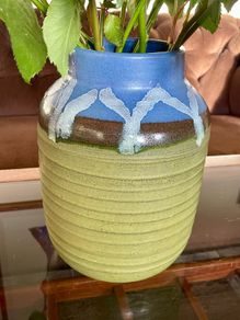 Priory Irish Studio Pottery Green Glazed  Drip Glaze Ripple Effect Vase 1970