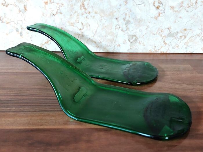 Upcycled Handmade Fused Green Glass Beer Bottles
