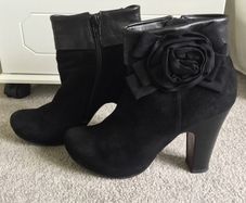 Chie Mihara Designer Black Suede and Leather Ankle Boots + box, dust bag, spare heels
