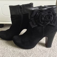 Chie Mihara Designer Black Suede and Leather Ankle Boots + box, dust bag, spare heels