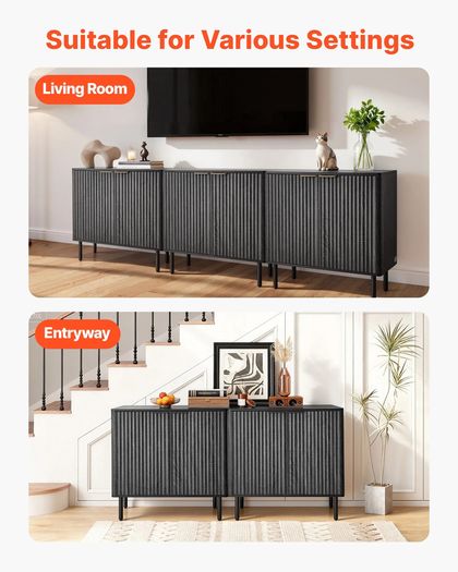 Coffee Bar Cabinet, Mid Century Fluted Coffee Bar Table with 2-Tier Storage, Buffet Stand Cabinet with Barn Door