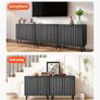 Coffee Bar Cabinet, Mid Century Fluted Coffee Bar Table with 2-Tier Storage, Buffet Stand Cabinet with Barn Door Image 3