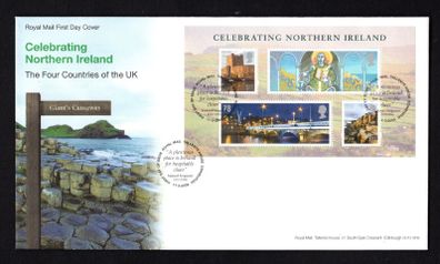 2008 Great Britain Celebrating Northern Ireland Commemorative Stamps Miniature Sheet addressed First Day Cover (FDC) with Edinburgh pictorial cancel