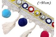 Brand New Anyasen fringe ribbon 2 pieces tassel ribbon colorful pompoms ribbon bobble ball