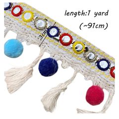Brand New Anyasen fringe ribbon 2 pieces tassel ribbon colorful pompoms ribbon bobble ball