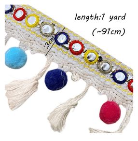 Brand New Anyasen fringe ribbon 2 pieces tassel ribbon colorful pompoms ribbon bobble ball