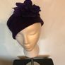Woollen Purple Hat with flowers Image 5