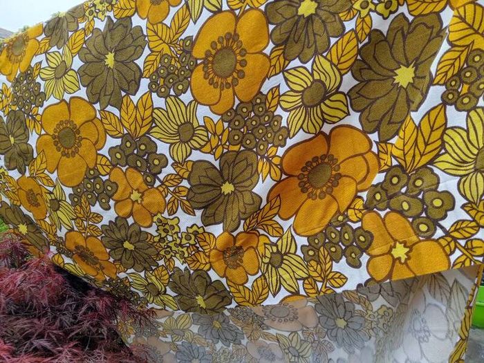 1970s curtain, vintage curtain, Retro floral curtain