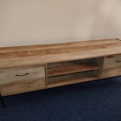 TV Unit Media Stand Storage Cabinet Modern Oak Finish Cupboard and Shelf Storage