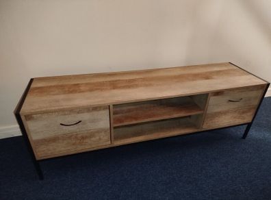 TV Unit Media Stand Storage Cabinet Modern Oak Finish Cupboard and Shelf Storage