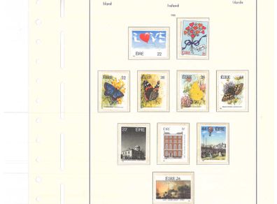 Collection. ireland 1985-1991 commemorative and definitive stamps on Lighthouse (Leuchtturm) pages 57-80 Mint Never Hinged (MNH). I note all commemorative stamps and definitive stamps including Irish Heritage & Treasures set.