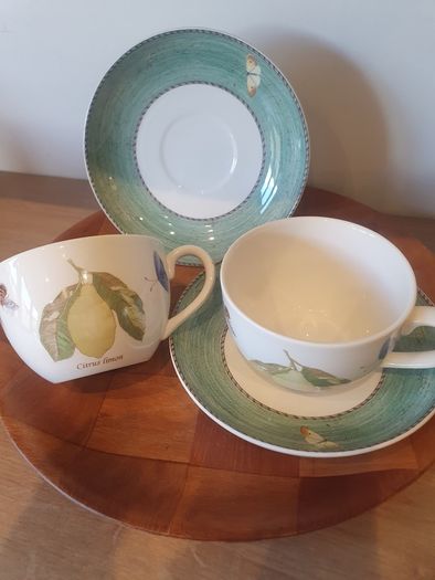 Set of 3 Wedgwood "Sarah's Garden" Pattern Cups and Saucers in Perfect Condition Fruit Bees Butterflies