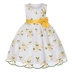 New embroidered bow dress gauze princess girl dress Sz 4-5yrs