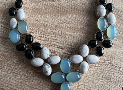Silver Plated Necklace with Genuine Stones