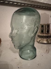 Vintage Green Glass Head, 28cm, Hat or Wig Display