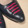 Vintage SALVATORE FERRAGAMO leather shoes mid heels slip on pointy toe navy red Size UK 7 AA very narrow EU 40 (AT1) Image 4