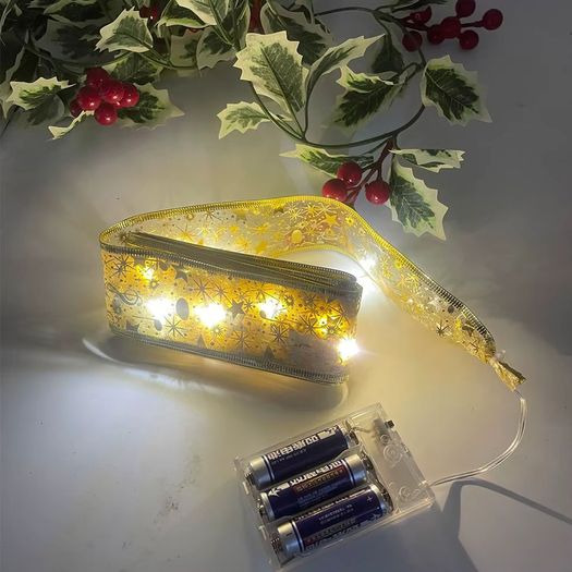 5m Christmas Ribbon Fairy Light Christmas Decoration DIY Bows String Light Tree Ornaments For Home Xmas Decor New Year Navidad