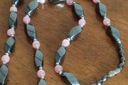 Beautiful Non-Magnetic Hematite and Pink Cat's Eye Necklace