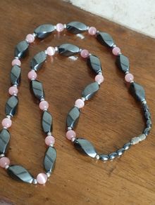 Beautiful Non-Magnetic Hematite and Pink Cat's Eye Necklace