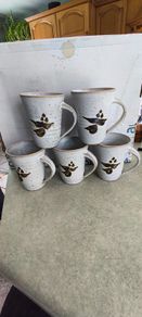Galway An Spideal pottery mugs set of 5 mugs.