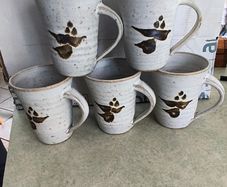 Galway An Spideal pottery mugs set of 5 mugs.