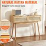 Console Table with 2 Storage Drawers, Rattan Entryway Table with Natural Rattan Sliding Door, Console Sofa Table for Living Room, Study, Entryway Or TV Wall, Natural Image 2
