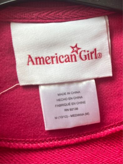 American Girl Star Squad berry coloured Varsity Jacket with white faux-leather sleeves Size M EUC