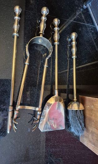 Vintage Solid Brass Fireplace Companion Set  5 Piece