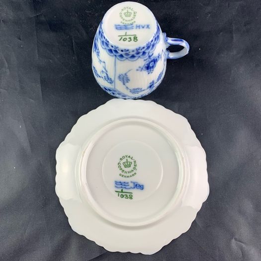 Vintage Royal Copenhagen Blue Fluted Full Lace Demitasse Cup and Saucer