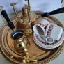 Turkish / Greek / Arabic Coffee set. Coffee Pot Brass for 2 set on brass Tray with 2 Cups and saucers and brass Seprteaia. Image 3