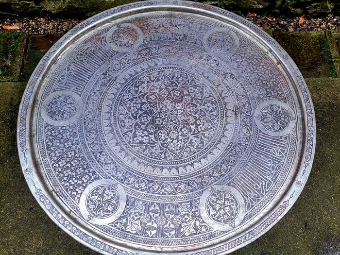Antique silvered moorish morrocan copper tray/foldable drinks table