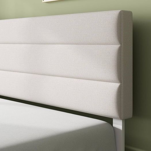 Double Bed Frame with Headboard 4ft6 135 x 190 cm 11.8 Height Upholstered Bed Base Wooden Slat Support  Easy Assembly Off White