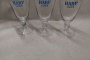 3 x old vintage harp glasses,hard to come by, collectors items ,good condition  ,see pictures for condition ,,buyer collects,,harp symbol faded in one or two glasses ,,, nice in any home bar deco,,