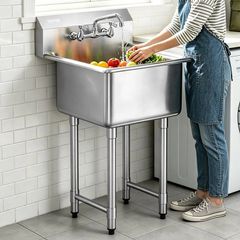 Stainless Steel Commercial Utility Sink with Faucet & Legs, Single Bowl Freestanding Prep Sink