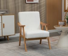Upholstered armchair in Scandi design, velvet-look, solid wood frame, 68 x 74 x 82 cm, Natural+Cream