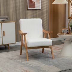 Upholstered armchair in Scandi design, velvet-look, solid wood frame, 68 x 74 x 82 cm, Natural+Cream