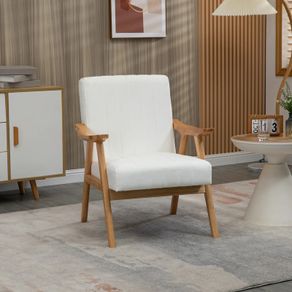 Upholstered armchair in Scandi design, velvet-look, solid wood frame, 68 x 74 x 82 cm, Natural+Cream