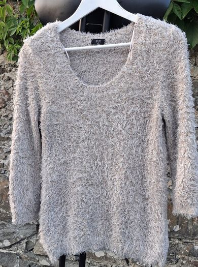 Beige Fuzzy Chenille with Gold Iridescent Sequins Jumper