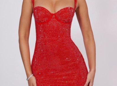 OH POLLY Embellished Sweetheart Corset Mini Dress in Fire Red