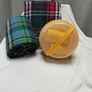 Pristine Vintage 70s Style Picnic Set  Yellow Space-Age Carrier & Plaid/ Tartan Blankets Image 2