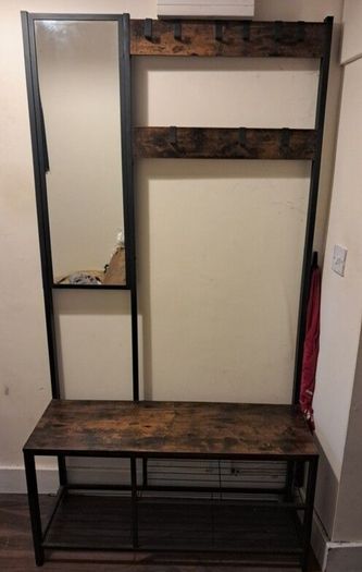 Walnut coat & shoe stand