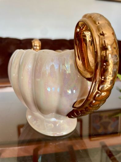 Vintage H J  Wood Burslem Pearlescent Lustre Mantel Vase with Gold Handles