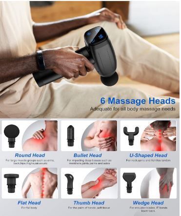 Massage Gun Deep Tissue Quiet Professional Handheld 30 Speeds Muscle Gun,6 Heads