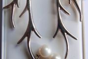 Vintage Sterling Silver 925 Antler Earrings Feature a Unique Branch-like Design Accented with Dangling White Pearls